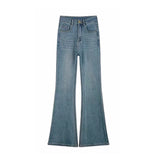 Light Blue Retro High Street High-Rise Micro-Rave Jeans Women Summer Elastic Repair Slim Thin Horseshoe Long Pants