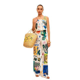 New Women's Fashion Print Wide Leg Trouser Vest Casual Fashion Two-Piece Set