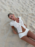 New Casual Hollow Knitted Short-Sleeved Short-Sleeved Short-Sleeved Set For Women's Clothing In Summer 2025
