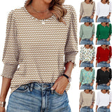 25 Color Women's Clothing 2025 Autumn Loose Leisure Printing Seven-Sleeve Round-Neck T-Shirt Top