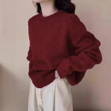 Autumn And Winter Soft-Cuffed Solid Color Long Sleeves Knitted Jersey Casual Bottom Korean Soft Lazy Wind Cover Sweater Female