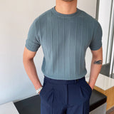 2025 Summer New Korean Version Of The Knitted Round Neck Short-Sleeved T-Shirt Man Trend T-Shirt Man