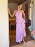 2025 Summer Women's New Temperament Of The Famous Lotus Leaves Side Fold Hanging Neck Hanging Dress Dress Dress Dress Dress