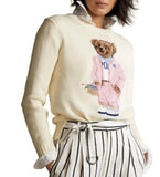 Round-Neck New Women's Bear Embroidered Retro Body Sweater College Style Knitted Shirt Top