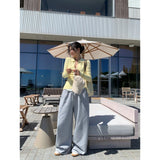 Early Autumn Wear A Set Of Korean Casual Lazy Half-Neck Knitted Wide-Legged Leg Trousers Two Sets Of Women