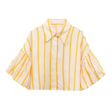 Multi-Color Short Top 2025 Spring New Five-Point Sleeve Bubble Bubble Sleeve Loose Stripe Small Shirt