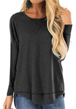Women's Clothing 2025 Autumn And Winter Round Collar Long-Sleeved T-Shirt Solid Color Loose Top Before The Short And Rear Long Tuxedo Women's T