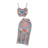 Fashion Suit Female Design Sense Rainbow Crash Sling Sling Vest Two Sets Of High-Rise Thin Bag Hip Half-Dress