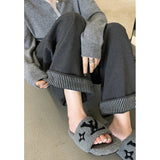 Grey Curly-Sided Striped Grinding Hair High Waist Broad Leg Slacks Women Autumn And Winter New Design With Straight Trousers