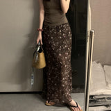 Millard Fashion Style Slim Slim Solid Color Coat With Broken Flower Skirt Set