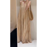 Seaside Vacation Fainting V-Neck Hanging Neck Dress Loose Belly Sleeveless Sleeve Sling Vest Long Dress