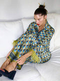 2025 New Fashion Printing Set Loose Long Sleeve V Straight Trousers